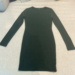 Shein Long Sleeve Dark Green Shimmer Bodycon Midi Dress Size Small